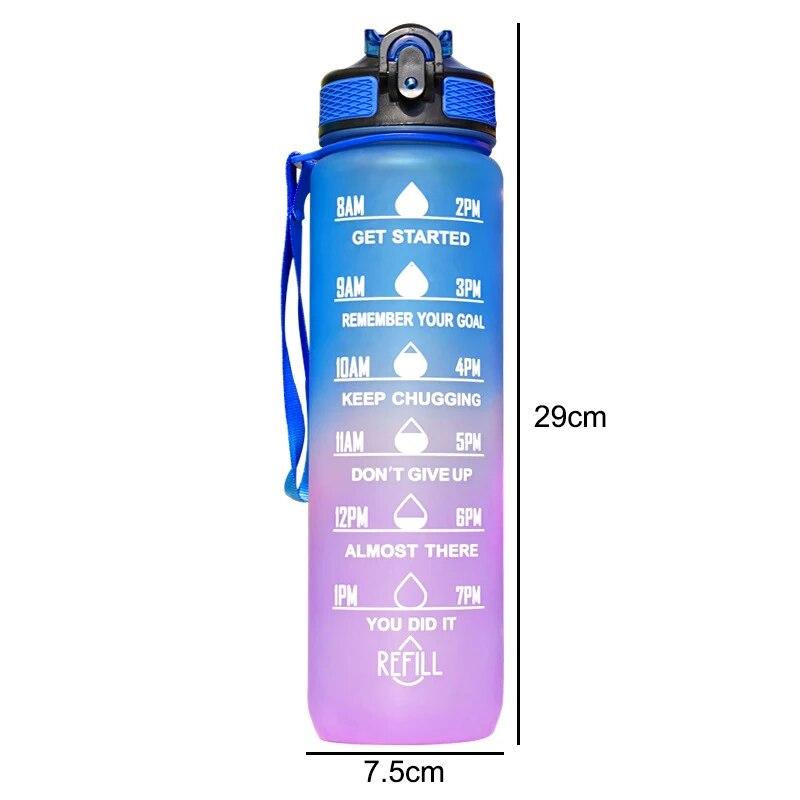 1000ml Colorful Frosted Water Bottle Motivational Drinking Bottle Sports Water Bottle With Time Marker Portable Reusable Cups