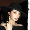Hepburn Style Women's Wool Fedora - French Flat Top with Large Brim for Autumn & Winter