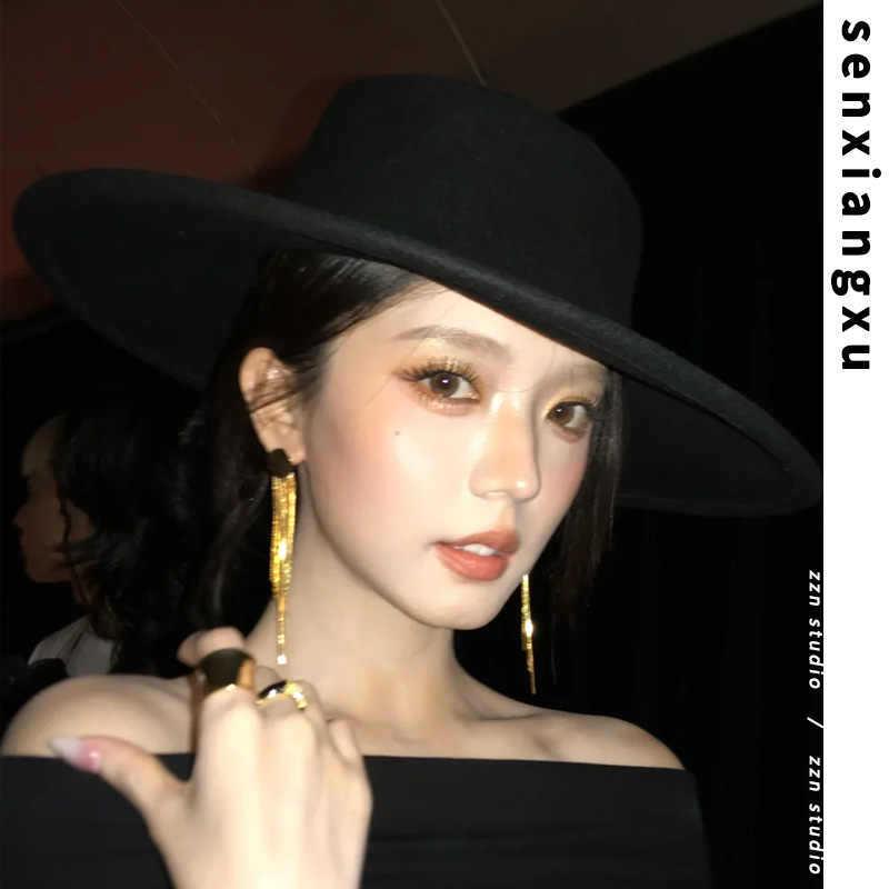 Hepburn Style Women's Wool Fedora - French Flat Top with Large Brim for Autumn & Winter