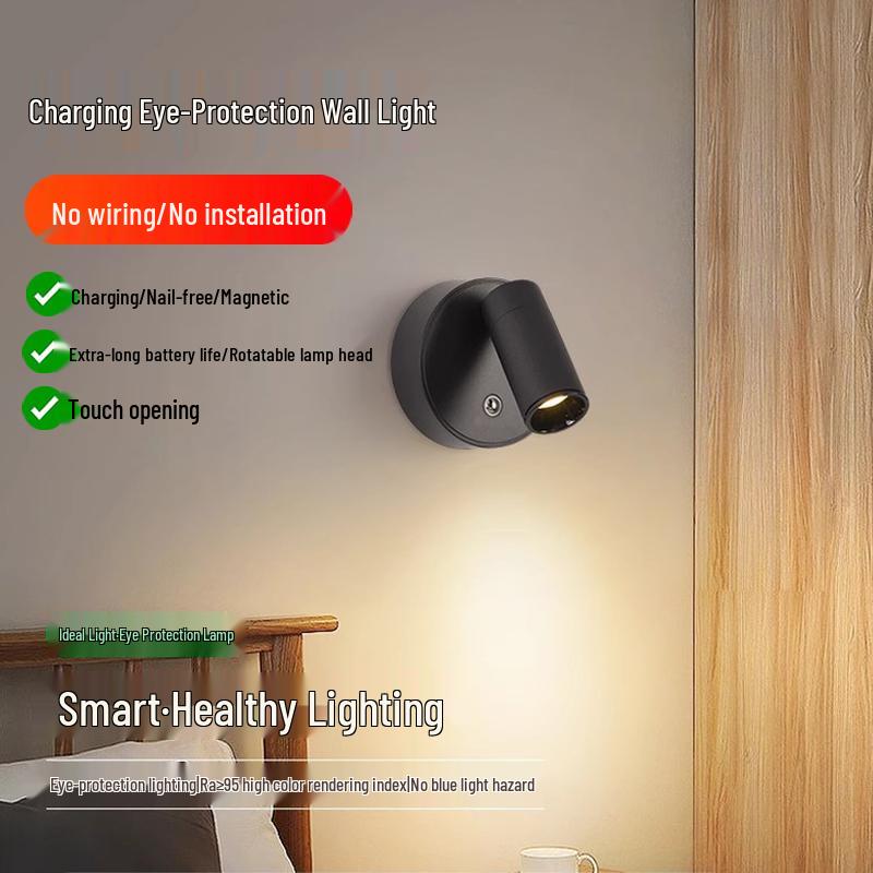 Wireless Magnetic Downlight Night Light: No-Drill Wall Spot for Bedroom and Bedside Reading