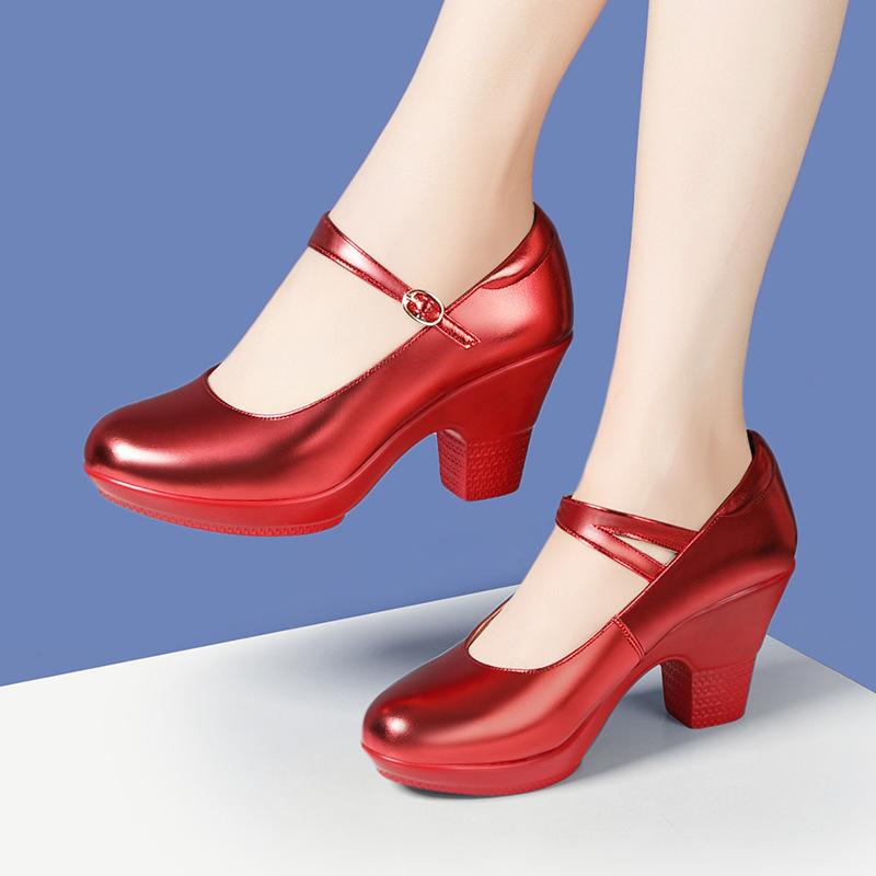New leather professional square dance shoes dance shoes patent leather medium heel cheongsam model catwalk show high heels