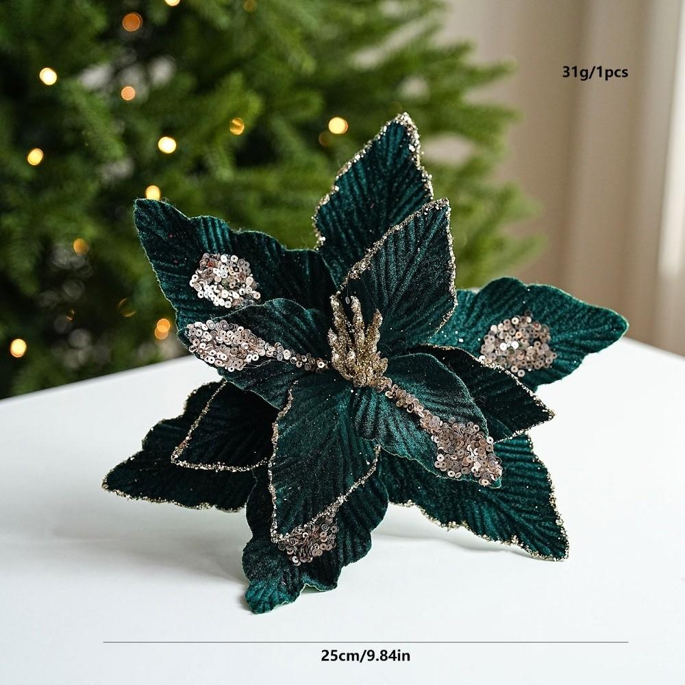 Fleece Fabric Christmas Flowers 25cm Xmas Tree Pendant Gold Glitter Flower Xmas Holiday Decor
