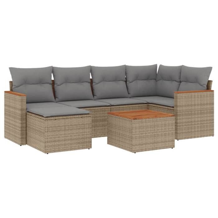 VidaXL Salon de Jardin avec Coussins 7 pcs, Canapés de Terrasse, Ensemble de Meubles de Patio, Mobilier d'Extérieur, Beige 3258587