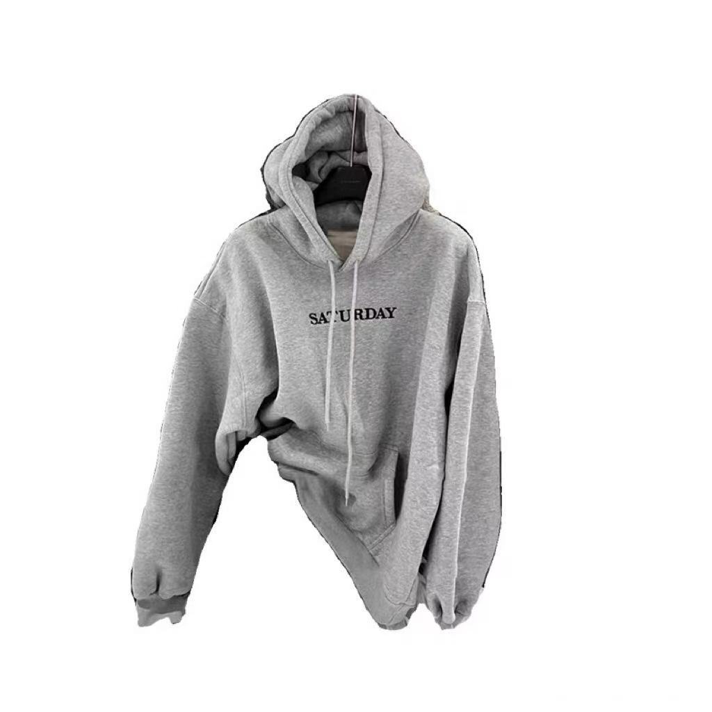 Winter New Style Casual Trendy Letter Print Loose and Versatile Fleece Hooded Pullover Women's Shirt