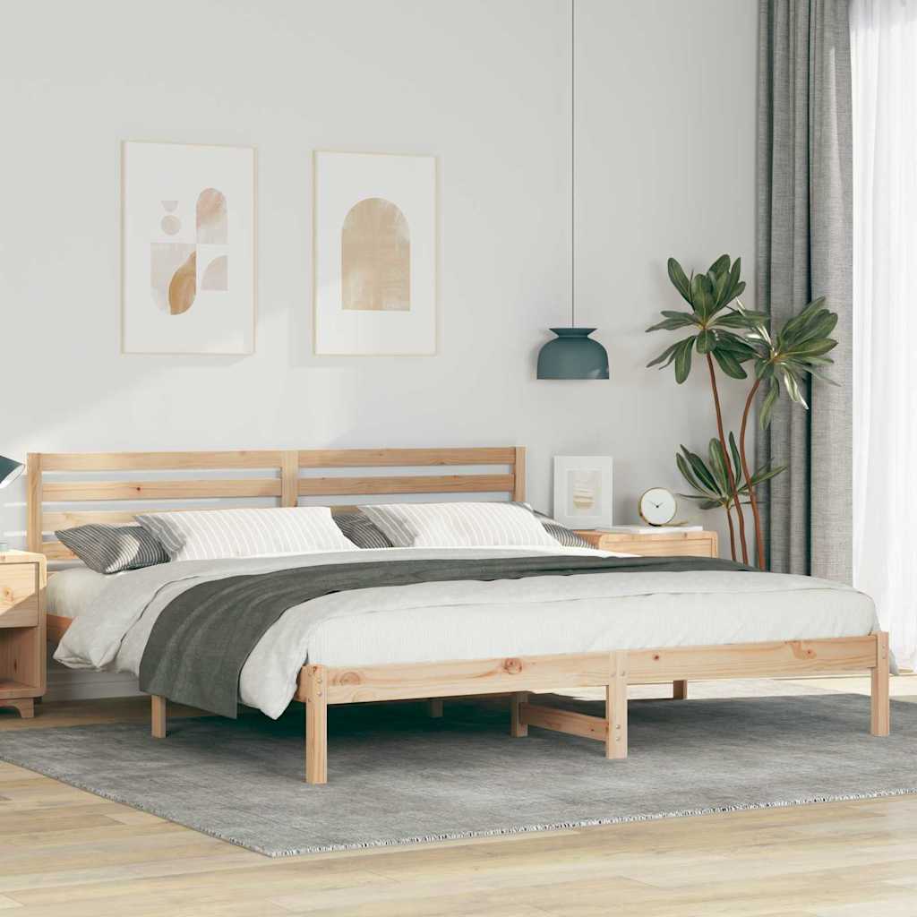 Brown Bed Frame with Headboard 180 x 200 cm Solid Pine Wood