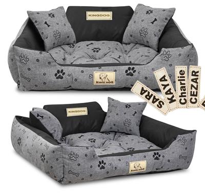 Dog Bed KINGDOG 75x65 Cm Personalized Waterproof Bones Black