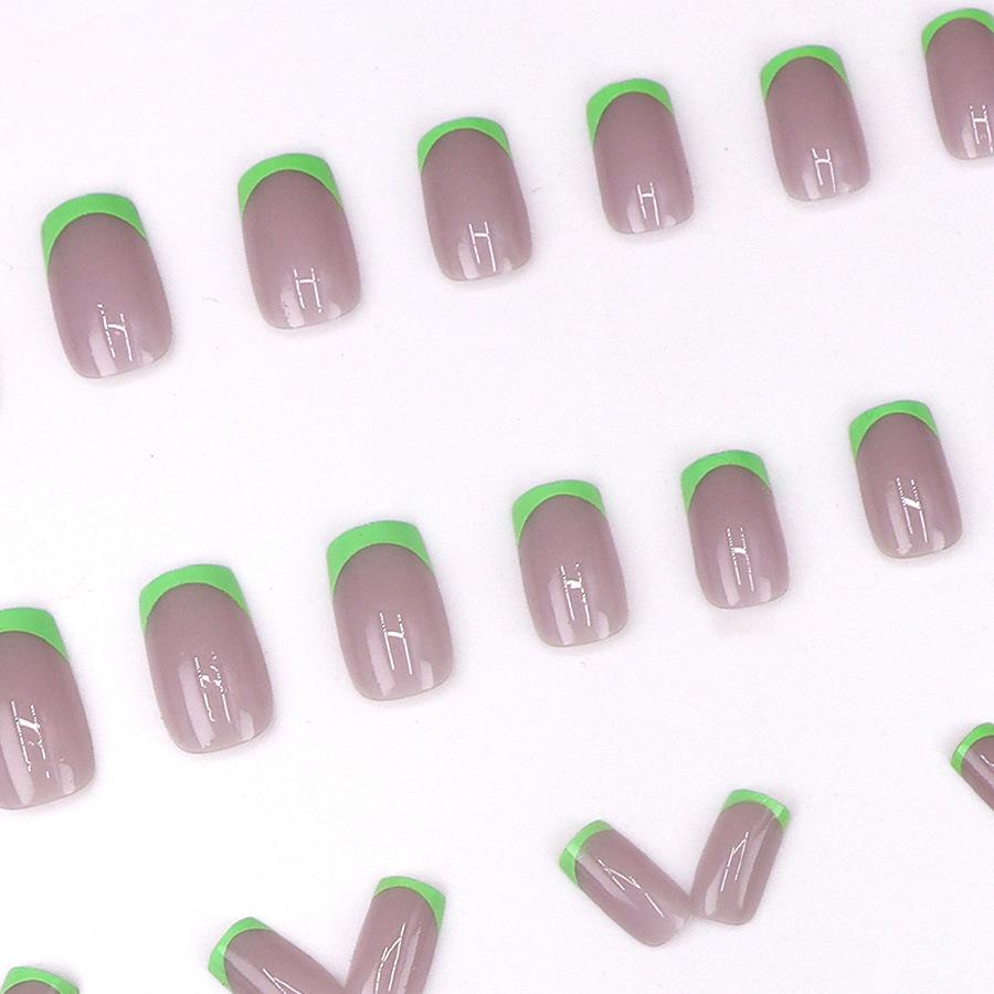 Minimalistyczne francuskie zielone naklejki na paznokcie - Średniej długości, Świeże, Styl Hot Girl, Wybielające, Do noszenia