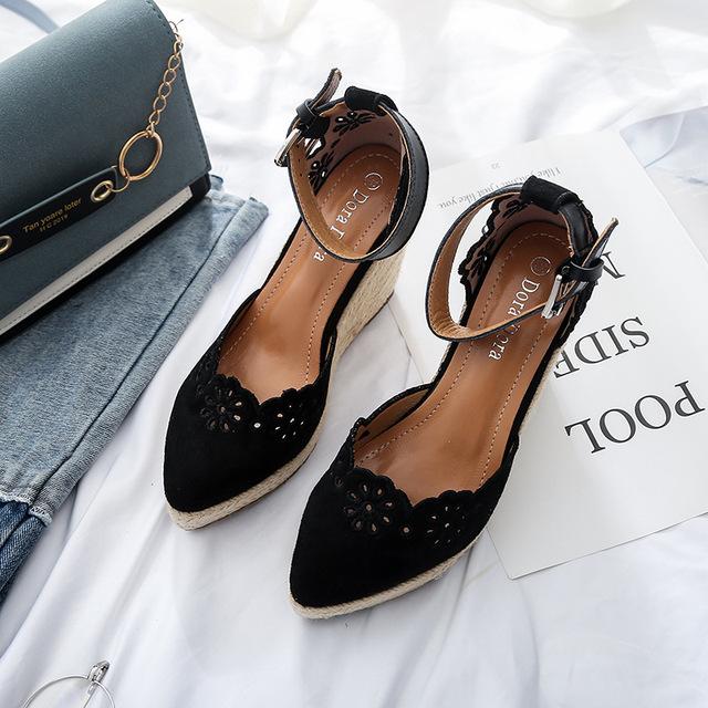 

Летняя обувь, женские босоножки на высоком каблуке, брендовые женские босоножки на танкетке в стиле ретро, ​​элегантные женские сандалии на танкетке 31 чёрный