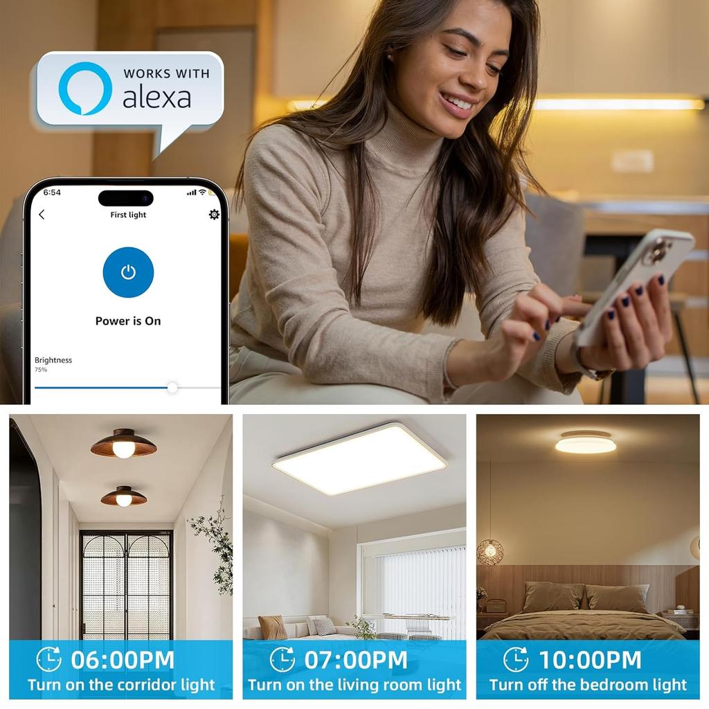 Wireless Dimmer Switch, 2 Remote Light Switch and 2 Receiver kit, Compatible with Alexa Voice Control, Single Pole Smart Wall Switch Lighting Fixture