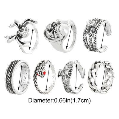 7-teiliges Vintage Punk Metall Multi-Ring Set für Damen Herren Spinne Fledermaus Schlange Totenkopf Fingerringe Gothic Schmuck