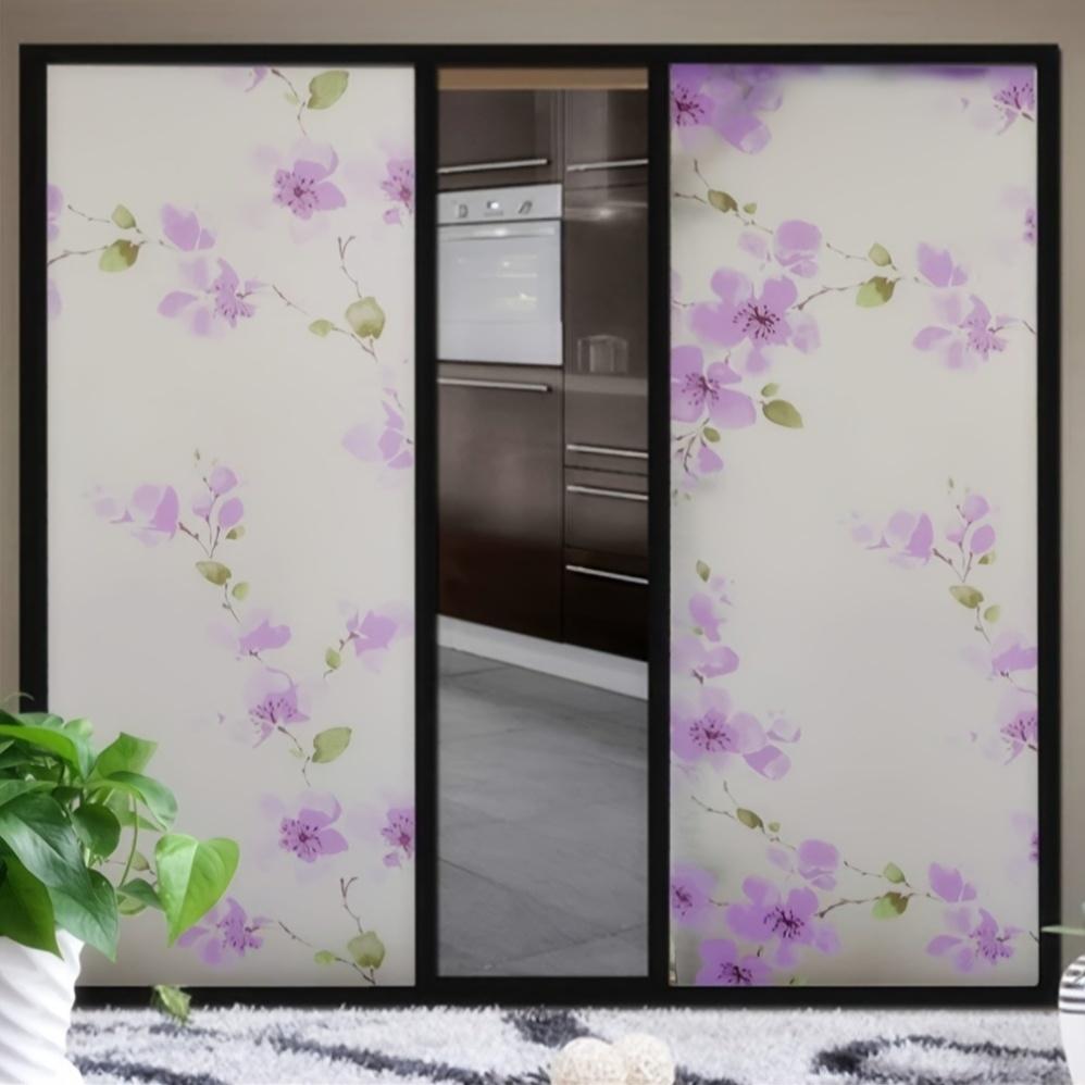 1 Roll with Adhesive Purple Plum Pattern Opaque Window Sticker, Door Wall Decoration! Door Glass Stickers The Art of Decorating!
