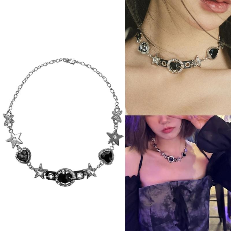 Herz Stern Strass Stein Halskette Kette Süß Cool Schlüsselbein Kette Halskette Schmuck Punk Choker Einzigartiger Anhänger Halskette