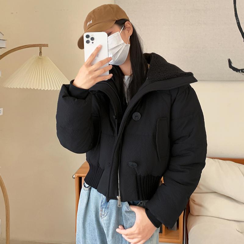 

Осень-зима, утепленная теплая парка, женская повседневная милая однотонная свободная короткая куртка с большим карманом и капюшоном, верхняя одежда XL чёрный