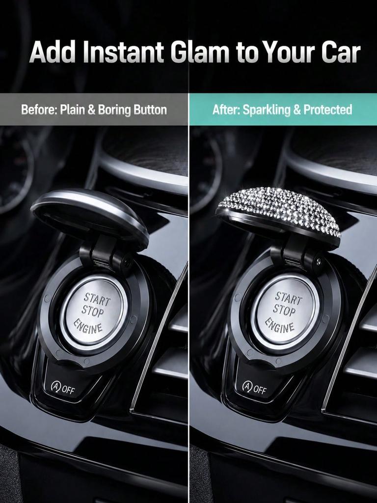 Diamond Crystal Car One Button Start Cover, Bling Ignition Switch Ring Sticker, Protective Decor Modification Accessories for Wo