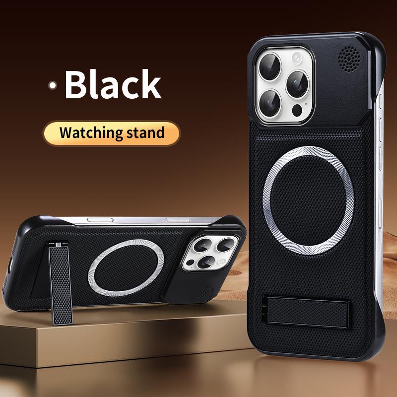 Magnetic PU Leather Aromatherapy Bracket Phone Case For iPhone 12 13 14 15 16 17 Pro Max Plus Wireless Charging Borderless Cover