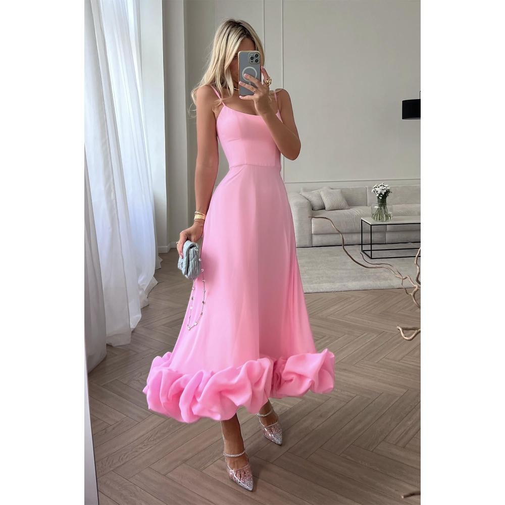 Women s Suspender A-word Flower Large Skirt Evening Dress Women s Dress S розовый