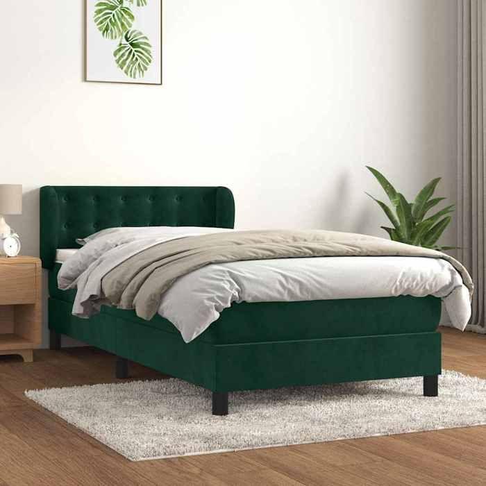 Exclusive House - Slatted Bed Base and Mattress Dark Green 80x200 Cm Velvet