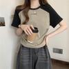 Plus Size Summer Crew Neck Print Drawstring Short Sleeve Slimming T-Shirt for Women