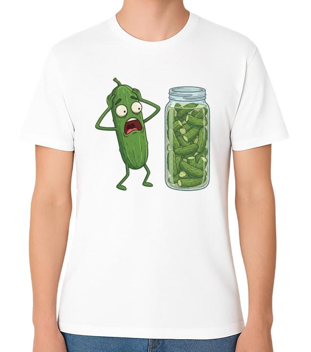 Horrified Cucumber Pickle Jar Funny Pickle Cartoon T-Shirt Food Humour Tee 3XL