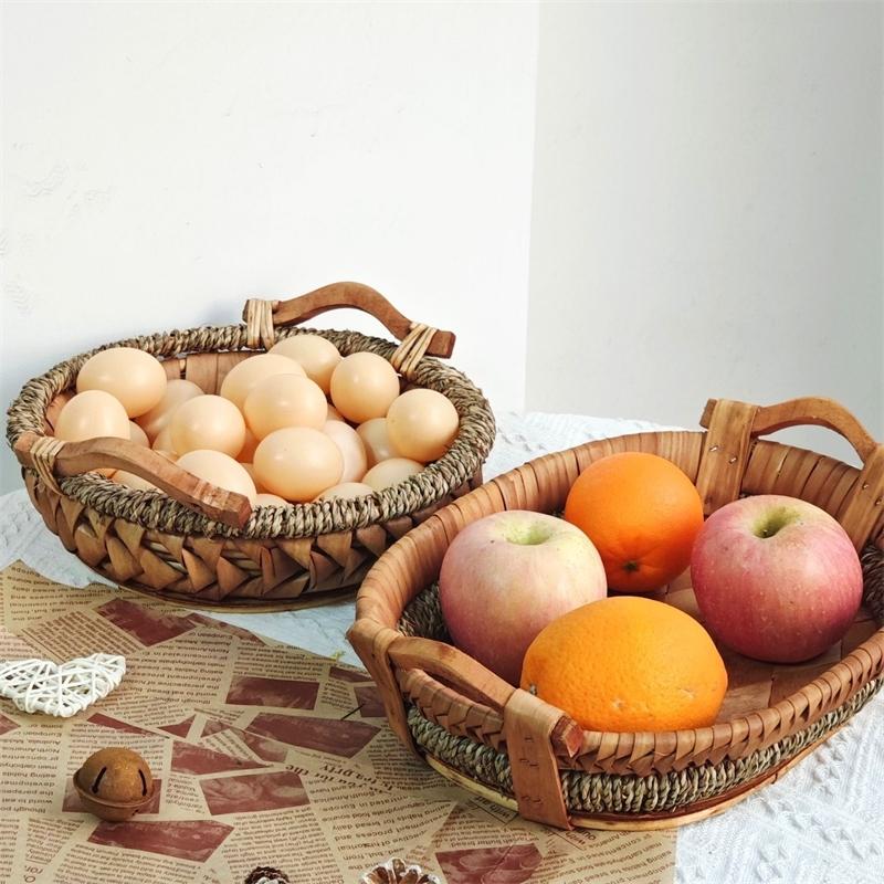 Handgeflochtener Korb für Snacks, Brot, Obst Tisch-Organizer Rustikales Rattan Für Wohnzimmer Couchtisch Gemütliches Zuhause