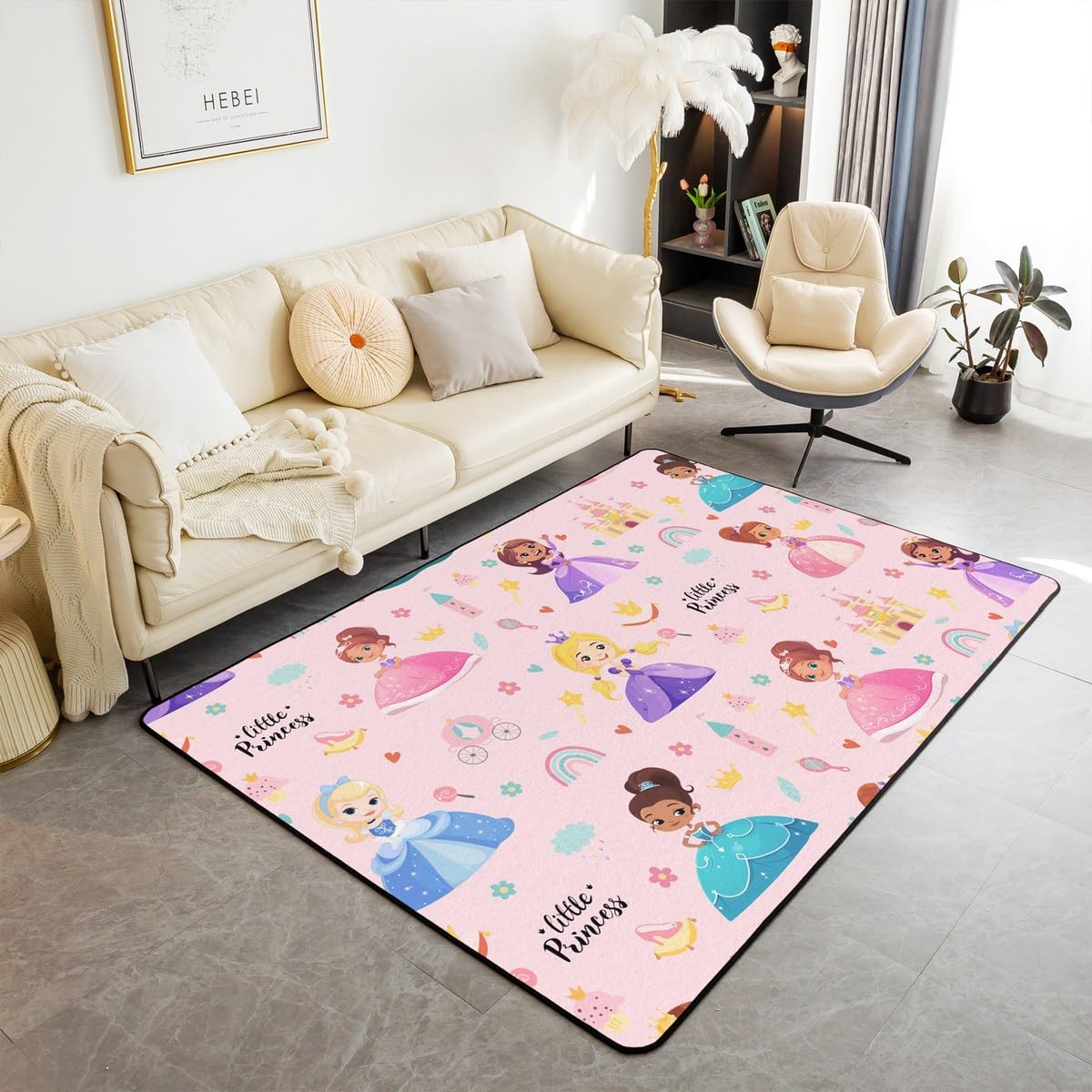 Erosebridal Kids Magical Princess Area Rug 6 6  x 4 11 , Girly Cute Castle Non Shedding Living Room Rugs for Bedroom, Cartoon Rainbow Decora 160cm x 200cm