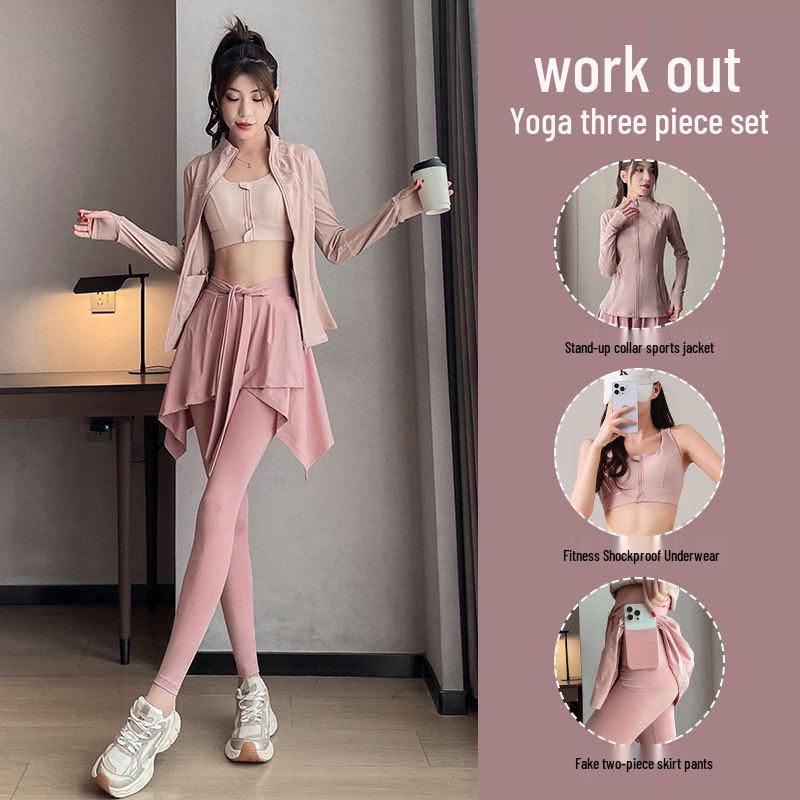 

Women s Autumn 2024 High-End Pink Three-Piece Yoga & Pilates Fitness Set L