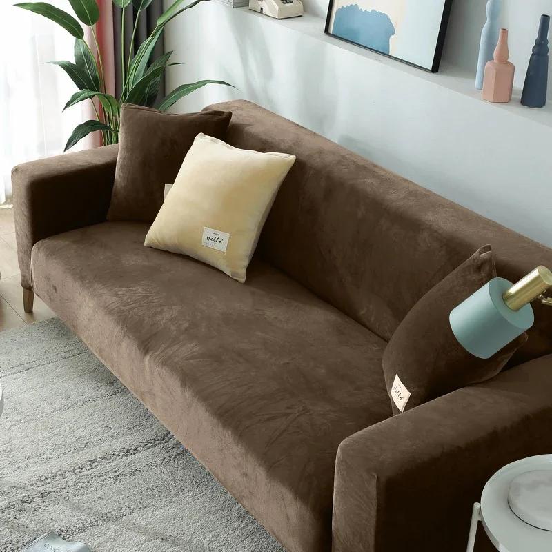 Velvet Sofa For Living Room Thick Elastic Sofa Cover 1/2/3/4 Seater L Shaped Corner Cover Stretch Cover For Sofa
