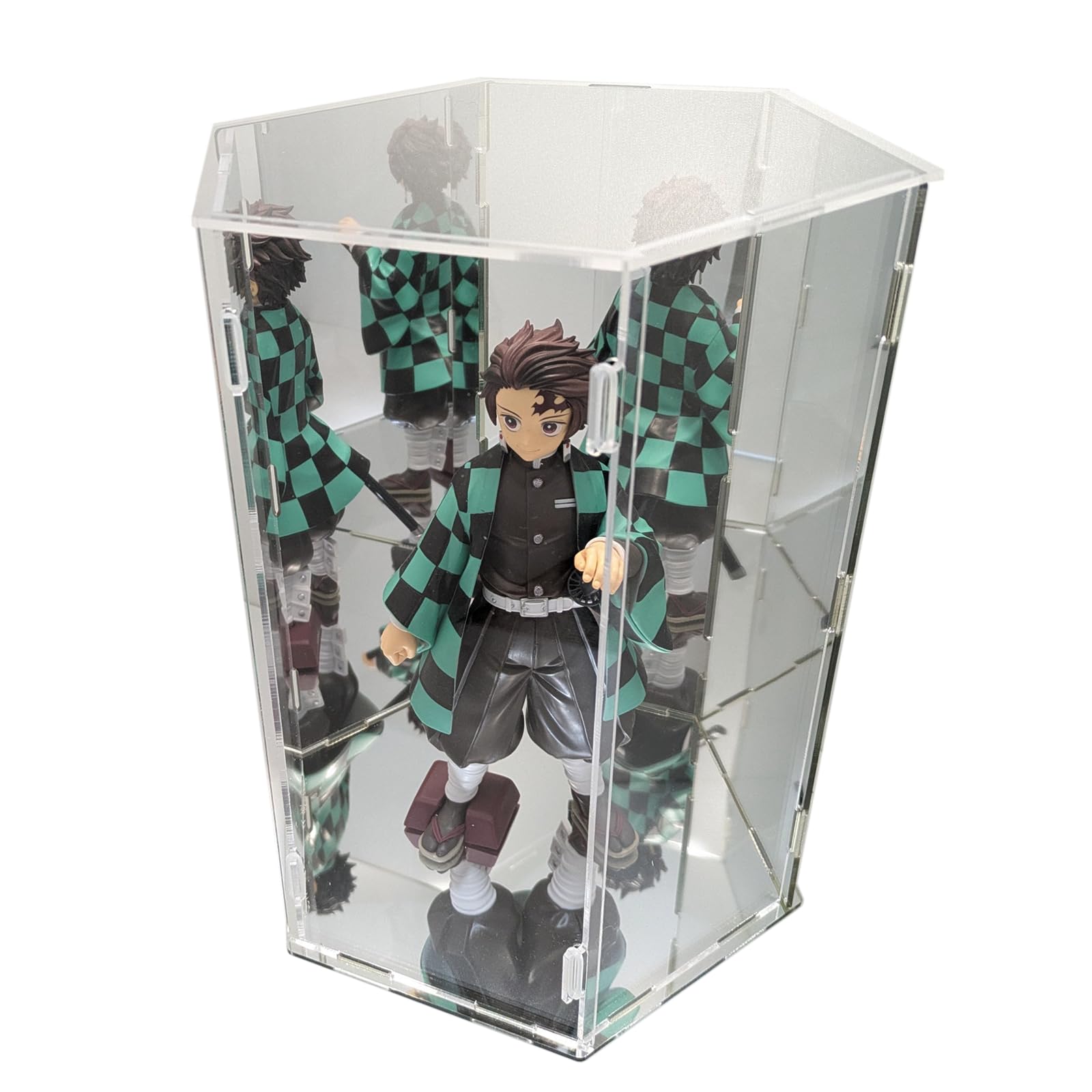 

BeeCase Hexagonal Figure Case (Three-sided back, mirrored base) Assembled (20cm wide x 30cm high) Display Case Acrylic Case