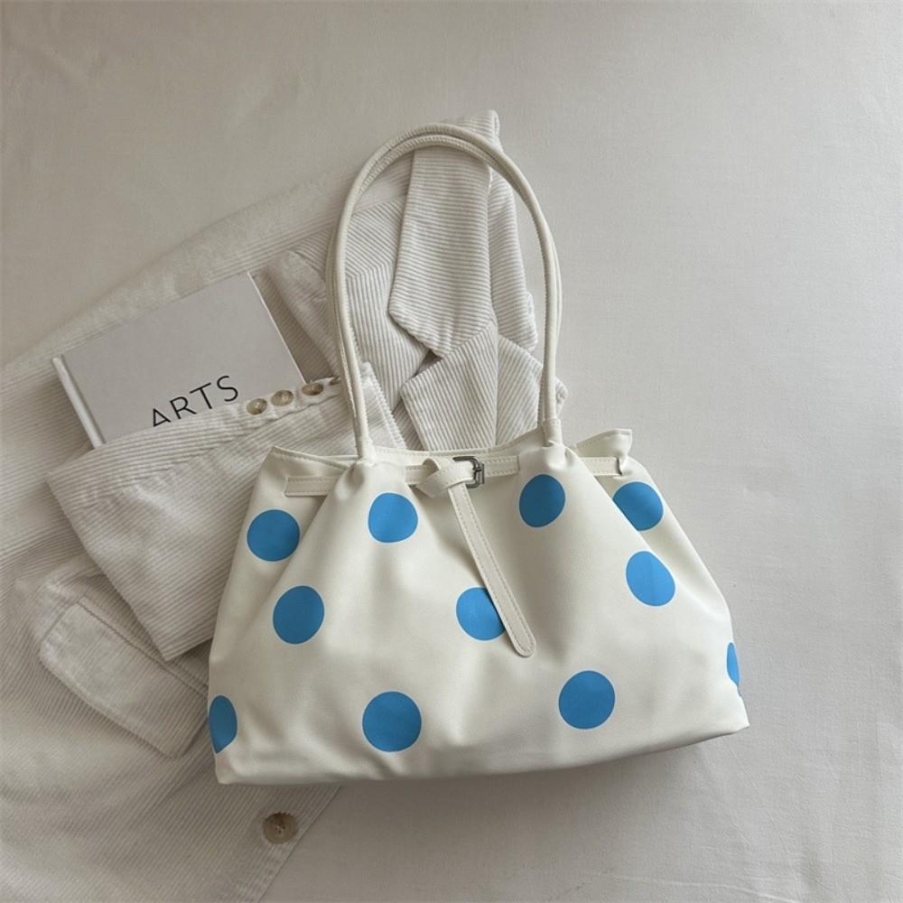 Versatile Polka Dots Shoulder Bag PU Material Retro Handbag Large Capacity Tote Bag Students
