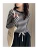 Schwarz-weiß gestreiftes Unterziehshirt für Damen, Frühling, Herbst und Winter 2024 neuer Stil locker schlankmachend langärmeliges T-Shirt Top