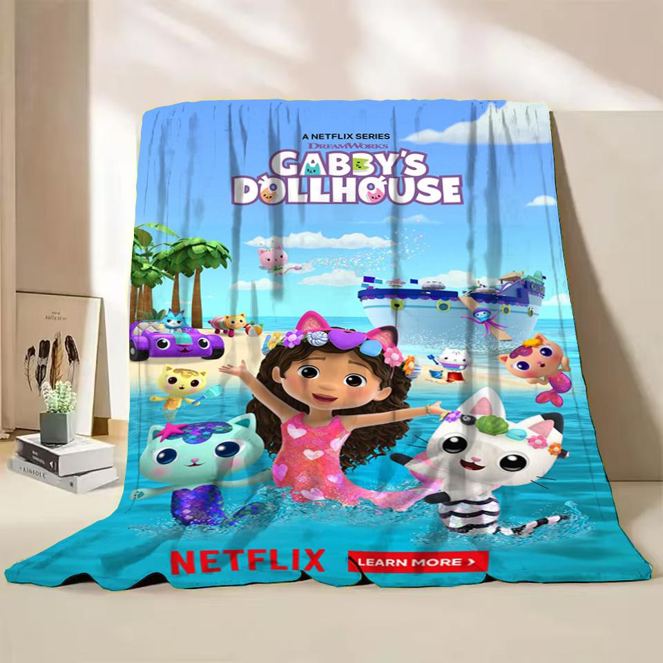 Gabbys Dollhouse Flannel Fluffy Fleece Blanket for Home Bedroom Bed Sofa Office Children Cover Adult Soft Blanket Kids Cute Gift