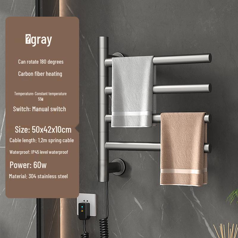 Stainless Steel Smart Electric Towel Rack with Rotatable Heating and Sterilization for Hotel Bathrooms