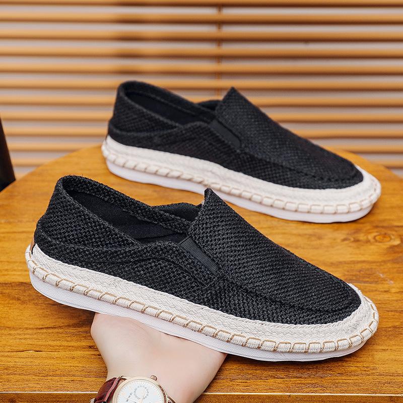 

Summer men s shoes 2025 new one-pedal lazy casual cloth shoes trendy fisherman shoes men s two wear breathable canvas shoes 44 бежевий