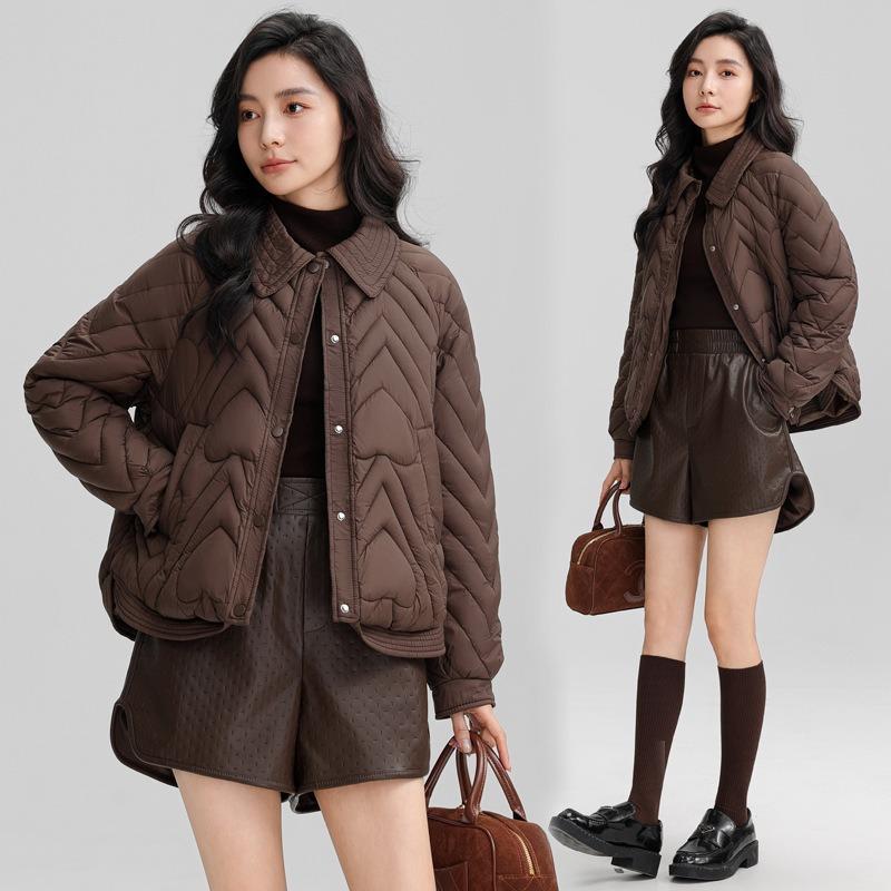 Real winter new product small cotton-padded clothes lapel temperament light and thin short thin down cotton-padded clothes