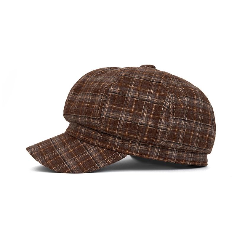Vintage Plaid Beret Women's Autumn Winter Octagonal Cap Painter's Cap