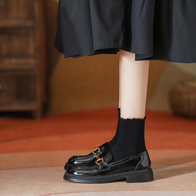 Horse Buckle Small Leather Shoes Women's Spring 2025 New One-pedal British Style Single Shoes Soft Leather Flat Loafers Women