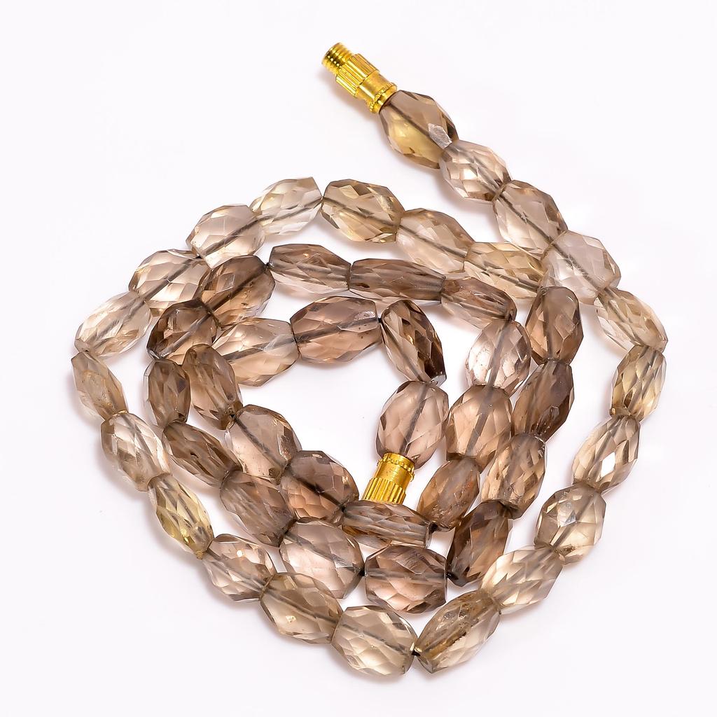 AAA+ 100% Natural Smoky Quartz Fancy Faceted Beads Necklace 9-12 mm 19" UB-8480