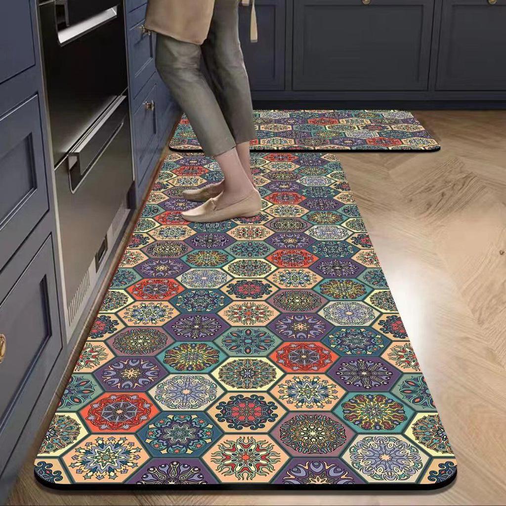 European Style Non-Slip Waterproof Kitchen Floor Mat, Oil-Absorbing and Wash-Free