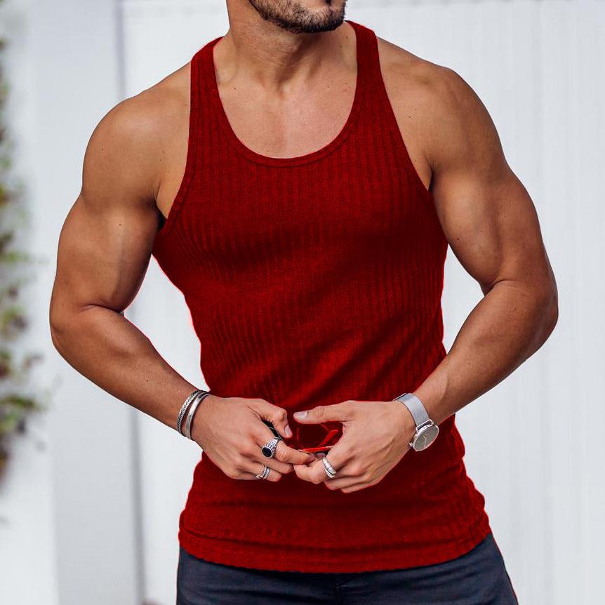 Męski Dzianinowy Jednolity Kolor Fitness, Sportowy, Wyszczuplający, Domowy Wszechstronny Rekreacyjny Top Tank