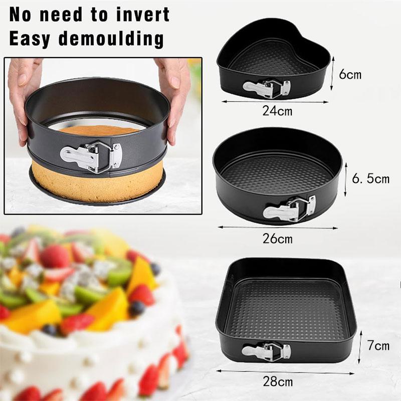 3-teiliges Antihaft-Kuchenbackformen-Set Kohlenstoffstahl Backgeschirr Runde Herz-Quadratische Backformen Käsekuchen Springform Backformen