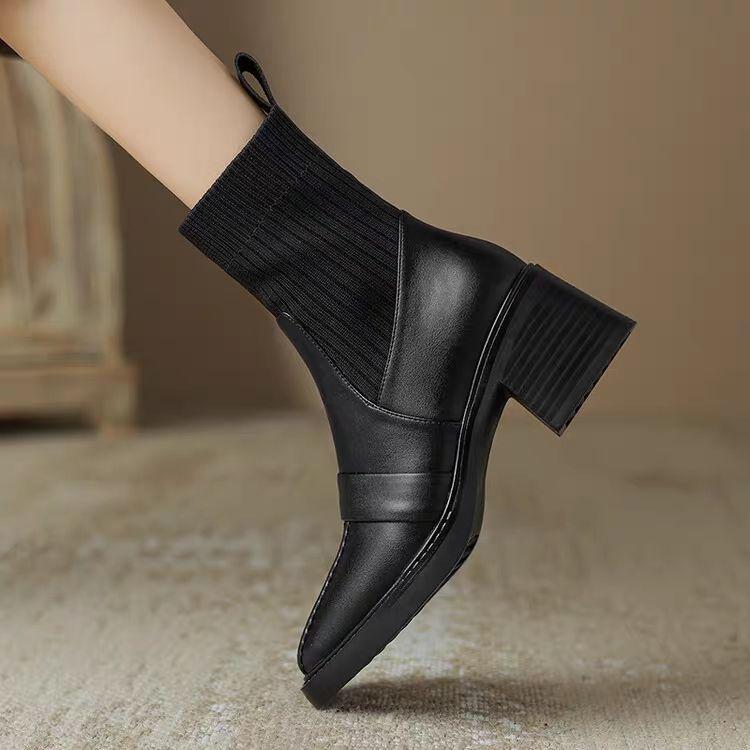 

Женские коричневые вязаные ботильоны на толстом каблуке - Эластичный стиль носка для осени/зимы 36