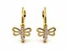 585 Gold Earrings with an English Clasp and Zircons, Dragonfly for Spring