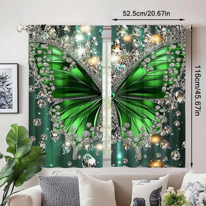 Shining Green Butterfly Pole Bag Curtains Bedroom Living Room Decoration Home Made Of Polyester Great Decor