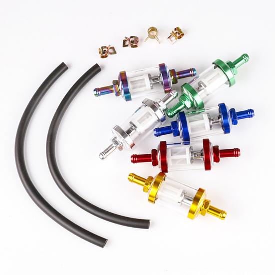 Synligt Genomskinligt Bränslefilter i Glas med Förtjockad 5/16-tums Bränsleslang Och Slangklämmor Universellt Oljefilterkit för Motorcyklar Gräsklippare Småmotorer