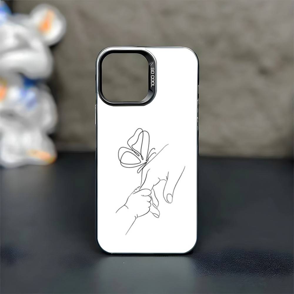Mom Daughter Son Dad Hold Hands Phone Case For iPhone17,16,15,14,13,12,11 Plus,Pro Max Black Matte Shockproof Cover