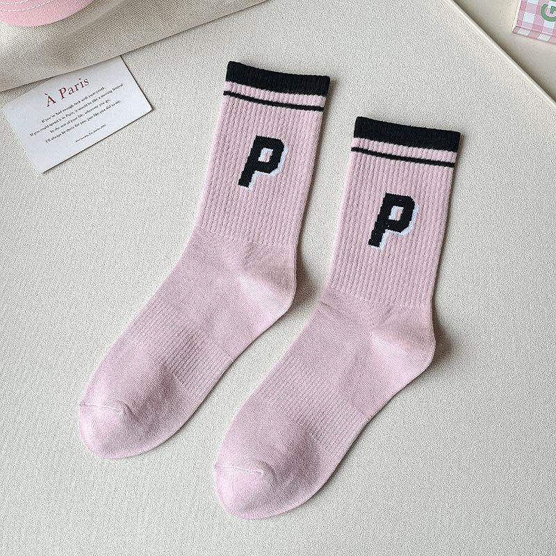

Женские гольфы до середины икры, хлопковые носки, длинные носки на осень и зиму, универсальные спортивные женские носки, трендовые хлопковые носки с буквами 1 pair
