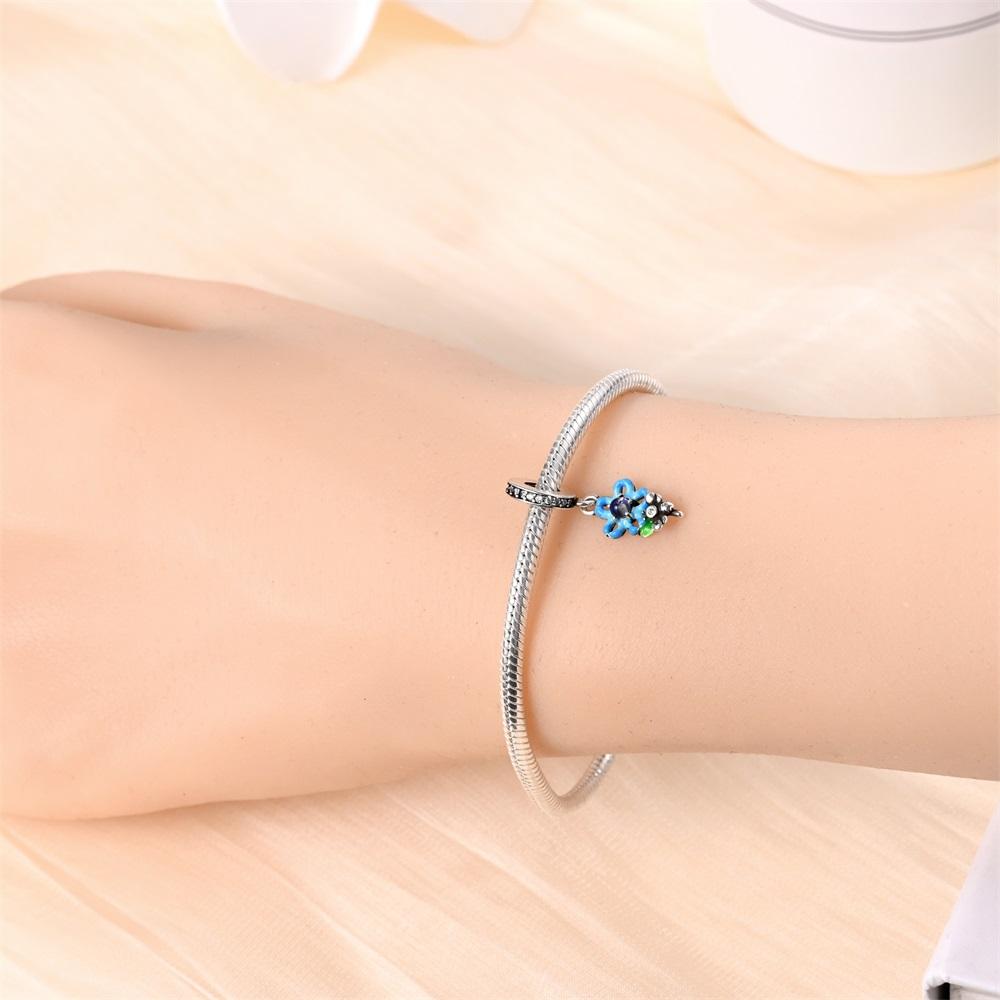 Charms Plata  Blue Flower Beads Fit Original  Bracelets Charms For Women Jewelry Diy Making Gifts