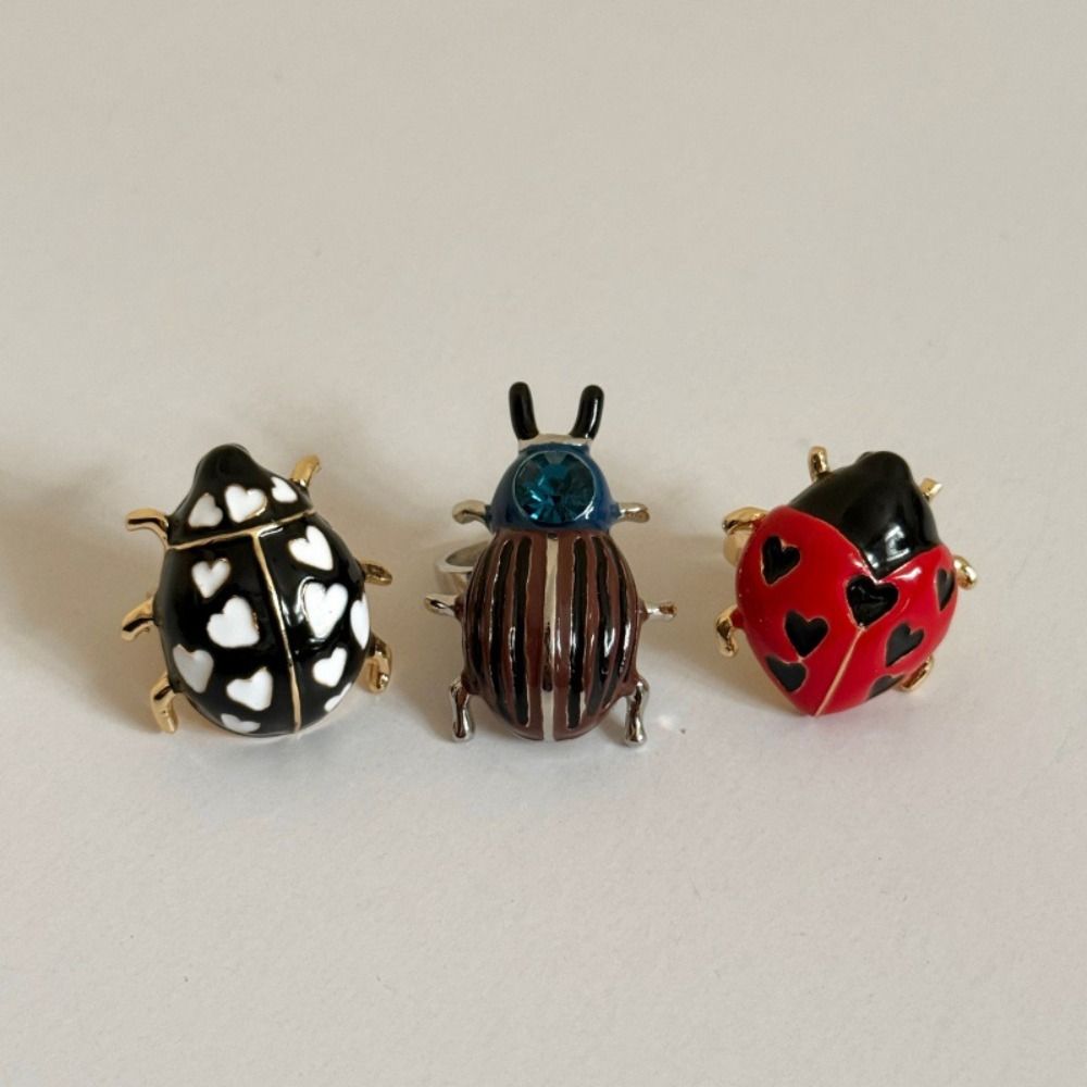 Geometric Ladybird Drip Oil Ring Insect Chunky Enamel Ring Personality Painting Ring  Gift