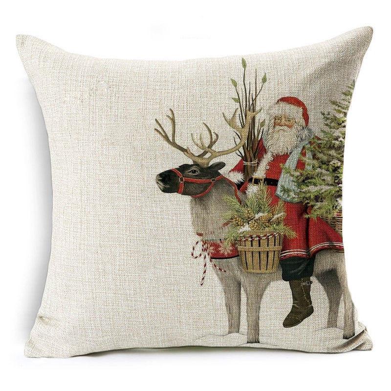 Christmas Decoration Cushion Cover Cartoon Elk Santa Cushion Cover Christmas Pillow Case Linen Decoration Pillow Home Decoration