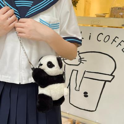 Summer Cartoon Panda Doll Weird Cute Messenger Bag Female New Panda Double Shoulder Plush Bag